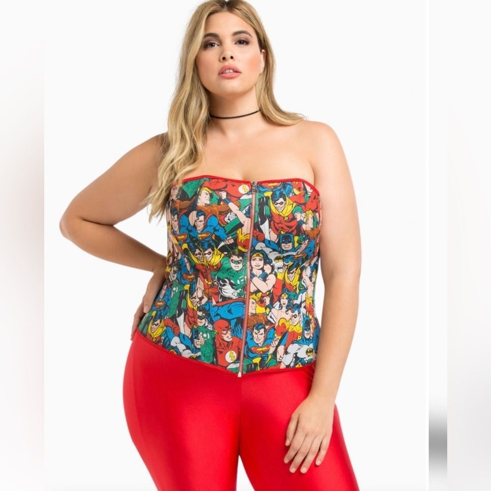 NEW DC Comics Multicolor Superhero Strapless Bustier Corset Size S